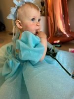 Aqua Princess Puffy Party Dress | Sparkly Blue Fairytale Outfit for Girls - Image 5