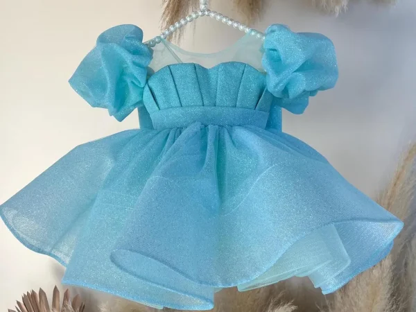 Aqua Princess Puffy Party Dress | Sparkly Blue Fairytale Outfit for Girls