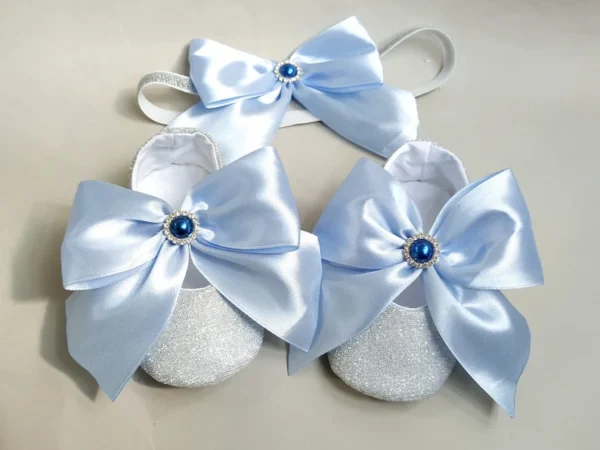 Glitter & Satin Baby Shoes Set | Cinderella Blue Bow
