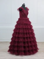 Regal Wine Ruffle Gown - Image 4