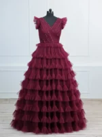 Regal Wine Ruffle Gown - Image 6