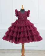 Regal Ruffle Tiered Maroon Gown