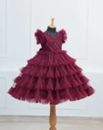 Regal Ruffle Tiered Maroon Gown - Image 3