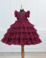 Regal Ruffle Tiered Maroon Gown - Image 4