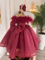 Regal Red Feather & Sequin Gown - Image 4