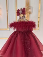 Regal Red Feather & Sequin Gown - Image 3