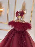 Regal Red Feather & Sequin Gown - Image 2