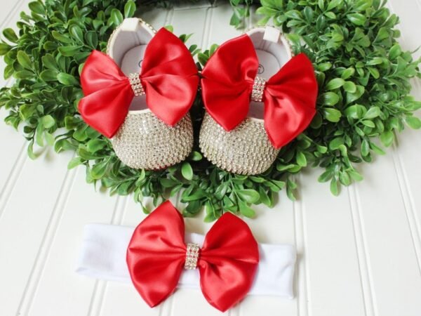 Deep Red Butterfly Sparkle Booties & Headband Set