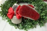 Deep Red Butterfly Sparkle Booties & Headband Set - Image 3