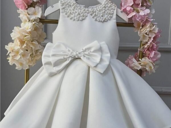 White Pearl Collar Bow Dress