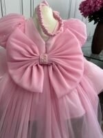 Blush Pink Mega Bow Frock with Adjustable Long Tail - Image 3
