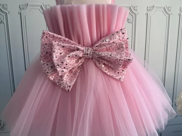 Pink Pleated Sequin Bow Frock