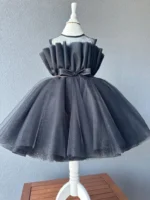 Black Glitter Puffy Party Frock for Girls - Image 6