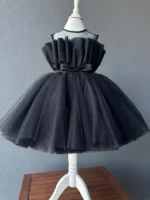 Black Glitter Puffy Party Frock for Girls