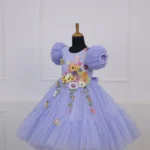 Floral Embroidered Puffy Party Frock for Girls