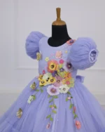 Floral Embroidered Puffy Party Frock for Girls - Image 4