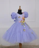 Floral Embroidered Puffy Party Frock for Girls - Image 3