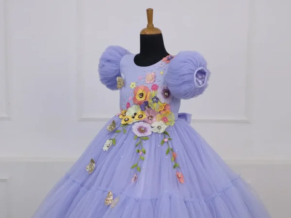 Floral Embroidered Puffy Party Frock for Girls