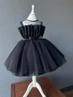 Black Glitter Puffy Party Frock for Girls - Image 5